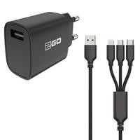 2GO Netzladegerät (2-t.) 1x USB 1x Micro USB 1x Lightning sw