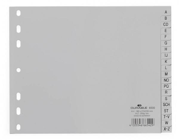DURABLE A-Z-Register PP A4 teildeckend 20-tlg. grau