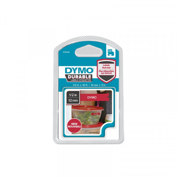 DYMO D1 Schriftband Vinyl 12mmx3.0m weiß ->rot