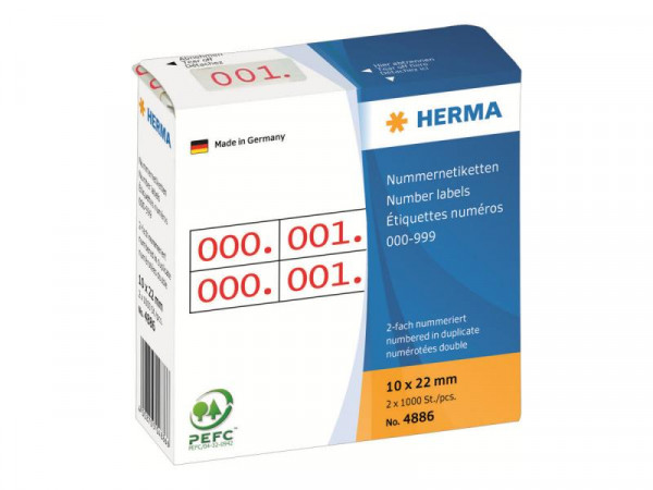 HERMA Nummernetik. doppelt selbstkl. 10x22 mm Aufdruck rot