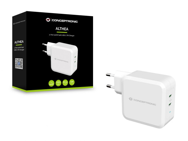 CONCEPTRONIC Ladegerät 2Port 100W, USB-C PD 1.3A weiß