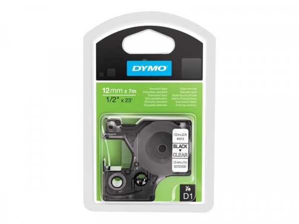 DYMO D1 Schriftband 45010 12mmx7.0m schwarz->transp.