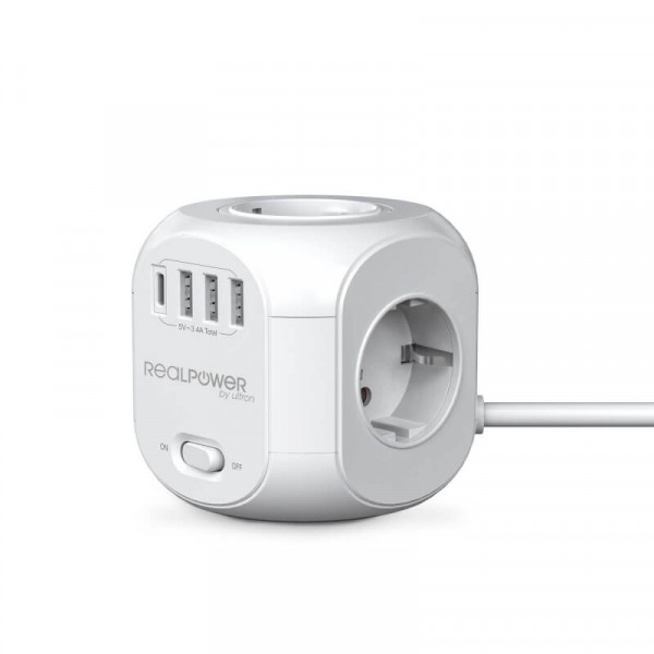 RealPower Steckdosenwürfel PowerBox 431 + 3xUSB-A / 1xUSB-C