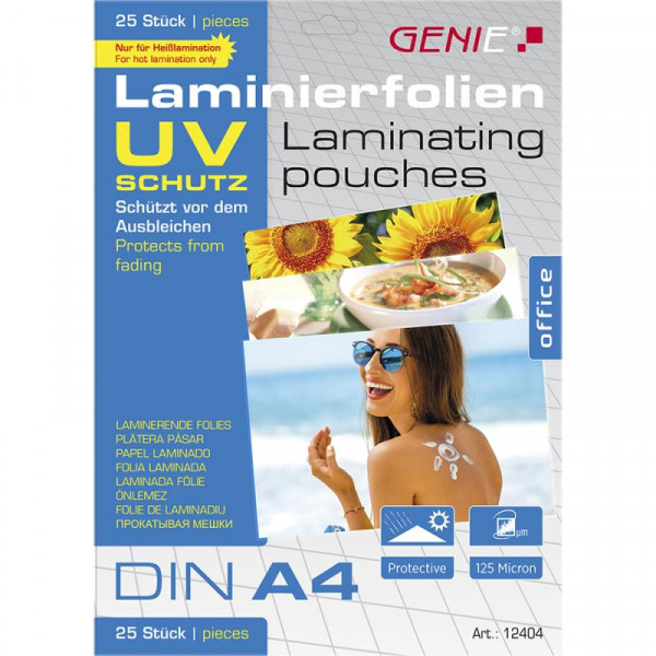 GENIE Laminiertaschen 25 A4 Folien mit UV Schutz 125 Mic.