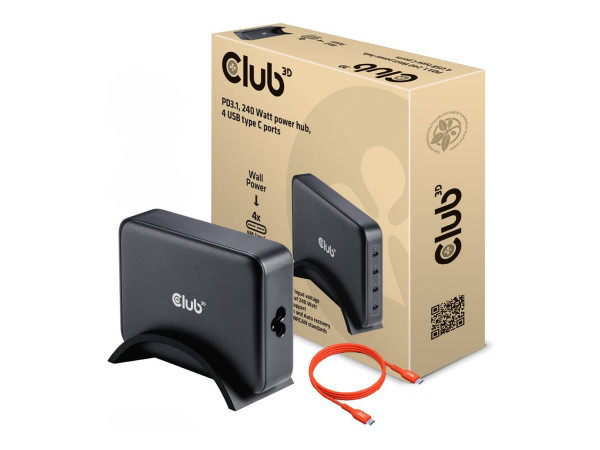 Club3D Ladegerät 4xUSB Typ C PD 240W, GaN