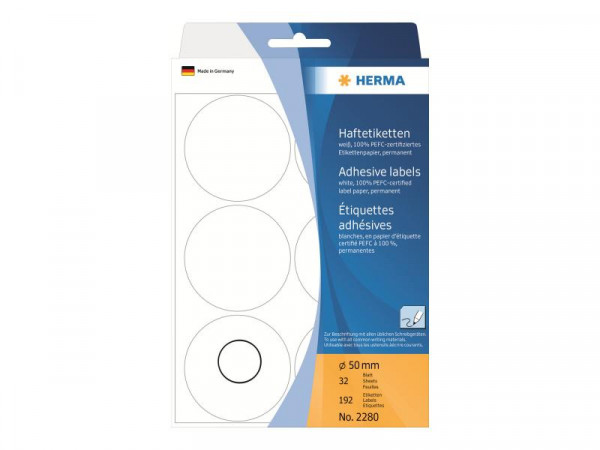 HERMA Vielzwecketiketten weiß 50 mm rund Papier 192 St.