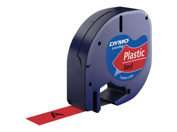 DYMO LetraTag-Band, Plastik 12mm x 4m schwarz auf rot