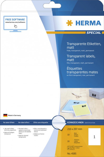 HERMA Etik. transparent A4 matt 210 x 297 mm wfest 10 St.