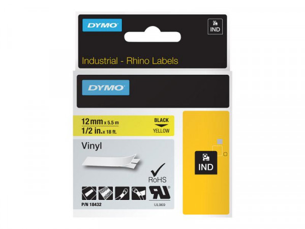 DYMO Rhino Band Vinyl 12mmx5.5m schwarz->gelb