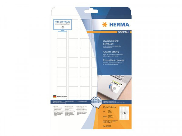 HERMA Etik. A4 weiß 25,4x25,4 mm quadr. ablösb. 1650 St.
