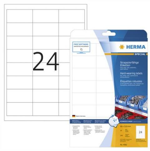HERMA Etik. strapazierf. A4 weiß 66.0x33.8 mm wfest 240 St.