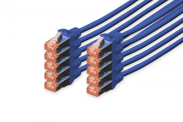 DIGITUS CAT 6 S/FTP Patchkabel, 10 Stück, 0,5m, blau
