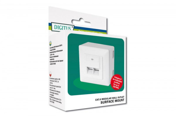 DIGITUS RJ45Dose Cat6 2xRJ45 geschirmt Aufputz Signalweiß