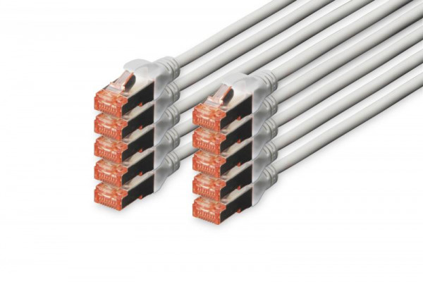 DIGITUS CAT 6 S/FTP Patchkabel, 10 Stück, 2m, grau