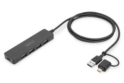 DIGITUS USB 3.0 Hub 4-Port Slim, USB-C Adapter 1,2m Kabel