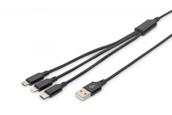 DIGITUS 3-in-1 Ladekabel USB A Lightning + Micro USB + USB-C