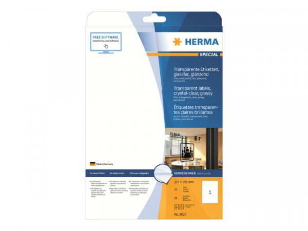 HERMA Etik. glasklar A4 210x297 mm Folie glänzend 25 St.