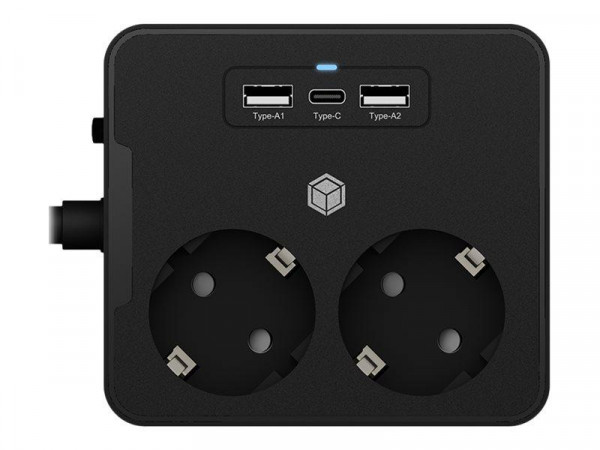 Doppelsteckdose IcyBox mit USB Ladegerät für Tisch-oder Wand