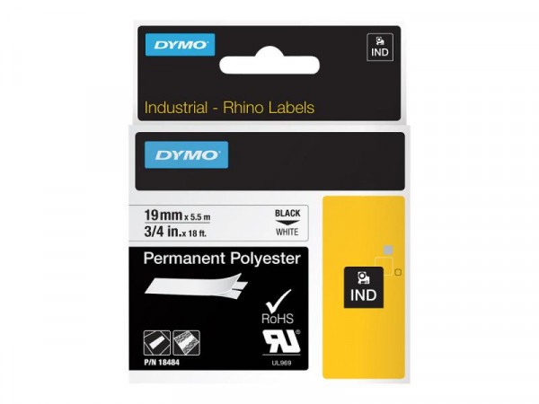 DYMO Rhino Band Polyes. 19mmx5.5m schwarz->weiß