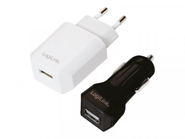LogiLink USB Ladegerät Reise Set Steckdose+Zigarettena.