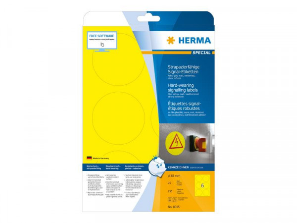 HERMA Signal-Schilder A4 85 mm gelb Folie 150 St.