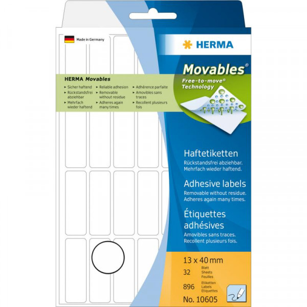 HERMA Vielzwecketiketten weiß 13x40 mm ablösbar 896 St.