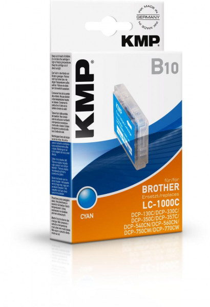 KMP B10 - 12 ml - Cyan - Tintenpatrone (Alternative zu: Brother LC1000C)