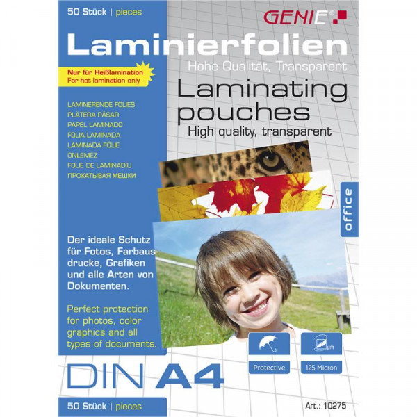 GENIE Laminiertaschen 50 A4 - Folien 125 Mic.