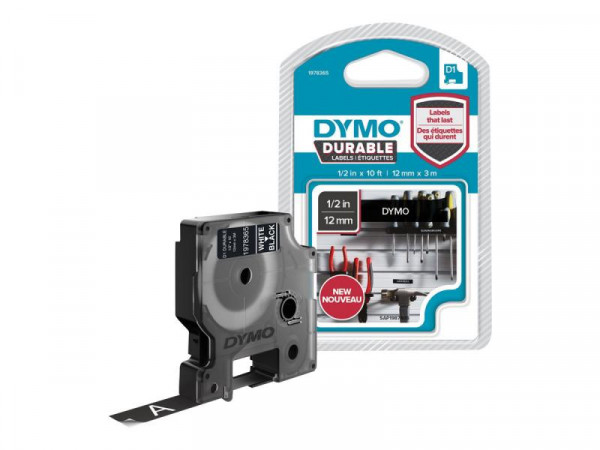 DYMO D1 Schriftband Vinyl 12mmx3.0m weiß ->schwarz