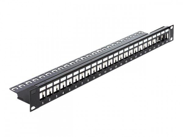 Patchpanel Delock 1HE 24 Keystone Ports schwarz mit Schiene