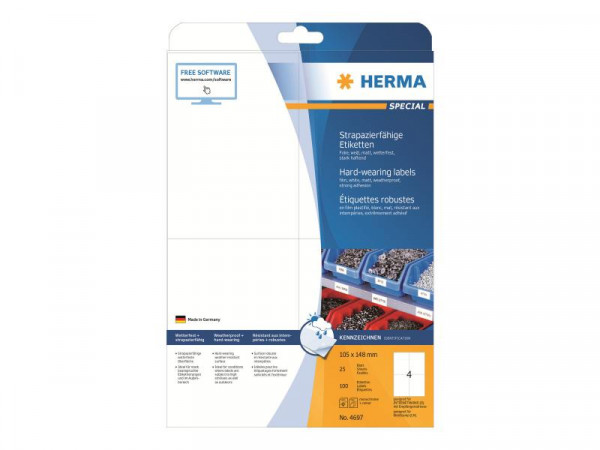 HERMA Etik. strapazierf. A4 weiß 105x148 mm Folie 100 St.