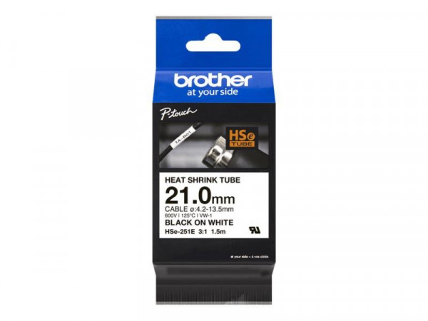 Schrumpfschlauchkassette Brother 21,0mm weiß/schwarz HSE251E