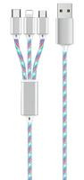 2GO 3in1 USB LED Kabel blau 150cm für Micro-USB