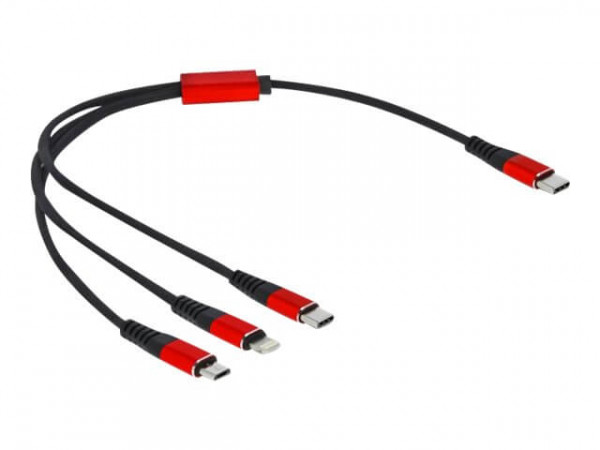 DELOCK USB-C Ladekabel<Lightning/Micro/USB-C 30cm SW/rot