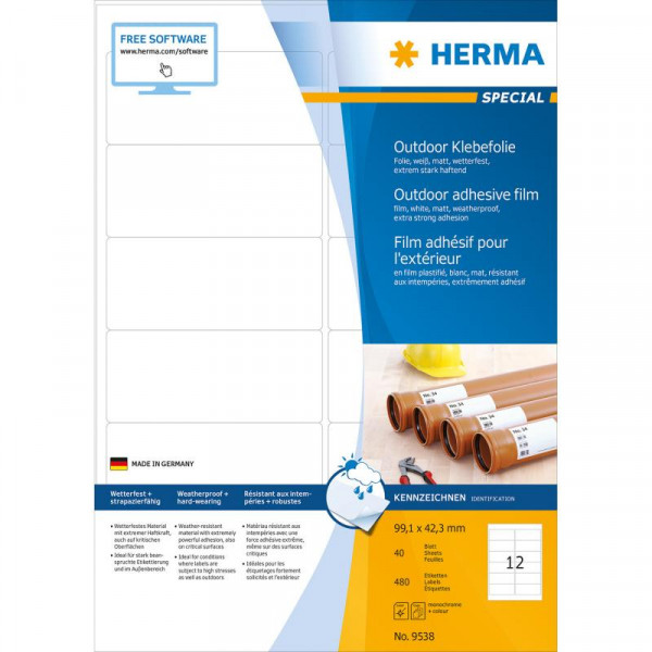 HERMA Etik. A4 Outdoor Klebefolie weiß 99,1x42,3mm 480 St.