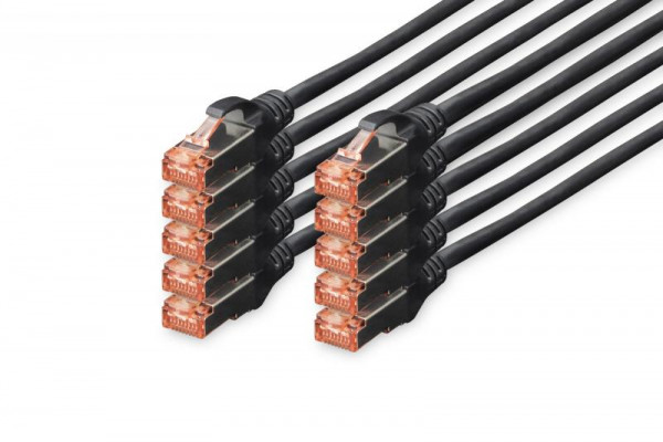 DIGITUS CAT 6 S/FTP Patchkabel, 10 Stück, 3m, schwarz