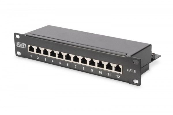 DIGITUS Patchpanel 1HE 12-Port Cat6 ClassE geschirmt schw.