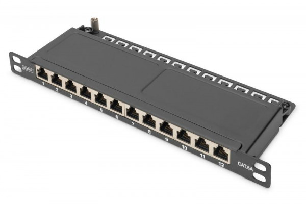 DIGITUS Cat.6A Slim Patchpanel,geschirmt,12-Port,0,5HE,10"sw