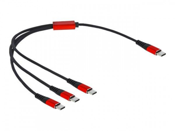 DELOCK Ladekabel 3 in 1 USB-C zu 3 x USB-C 30cm schwarz/rot