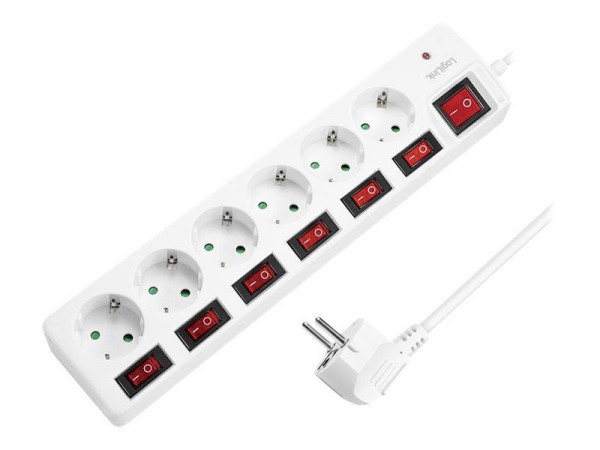 LogiLink Steckdosenleiste 6-fach,6xCEE 7/3,m. 7Schalter,weiß