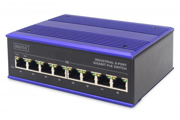 DIGITUS Industrieller 8-Port Gigabit PoE Switch