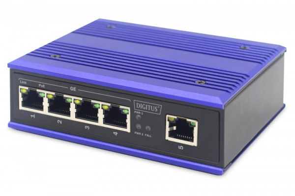 DIGITUS Industrieller 4-Port Gigabit PoE Switch + 1 Uplink P