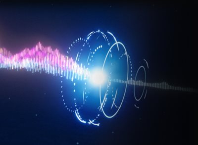 AI-Noise-Canceling-Illustration zeigt, wie Geräusche gefiltert werden, um die menschliche Stimme zu klären