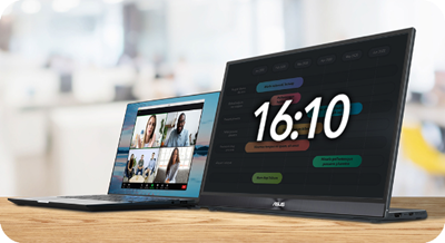 Zwei Personen in einem Geschäftsgespräch können den ZenScreen MB16QHG mit einem 178-Grad-Weitwinkel aus verschiedenen Blickwinkeln betrachten