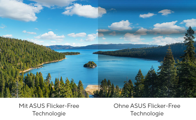 Bild mit ASUS Flicker Free Technologie / Bild ohne ASUS Flicker Free Technologie