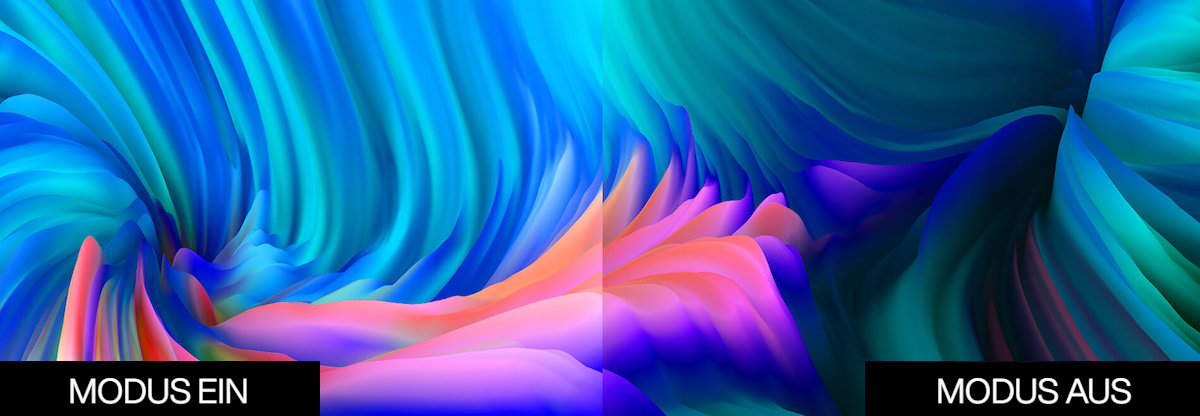 Vergleich von Adobe RGB-Modus ein und Modus aus