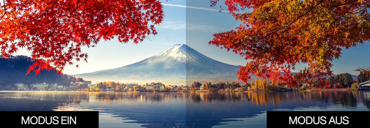 Vergleich von DCI-P3 Modus ein und Modus aus