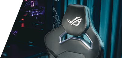 Kopfstütze des ROG Chariot X Core Gaming-Stuhls - Frontansicht nach links