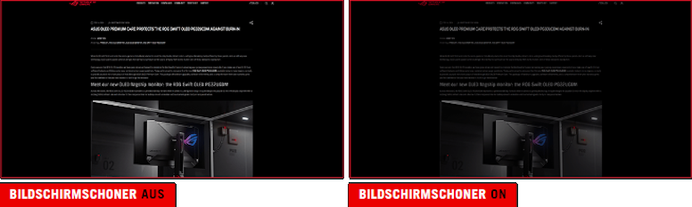 Screenshot eines ROG-Webartikels. / Screenshot eines ROG-Webartikels mit abgedunkeltem Bildschirm.