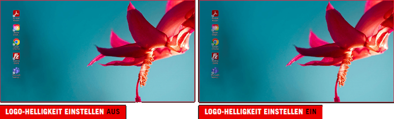 Der Screenshot des Desktops mit fünf Apps. / Der Screenshot des Desktops mit den fünf abgeblendeten App-Symbolen.